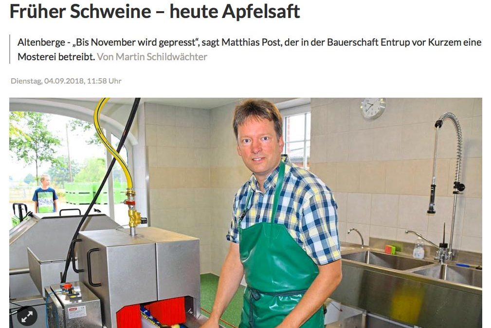 Am 4.9.2018 erschien ein Artikel über die Mosterei Obstsaft Post in den Westfälischen Nachrichten